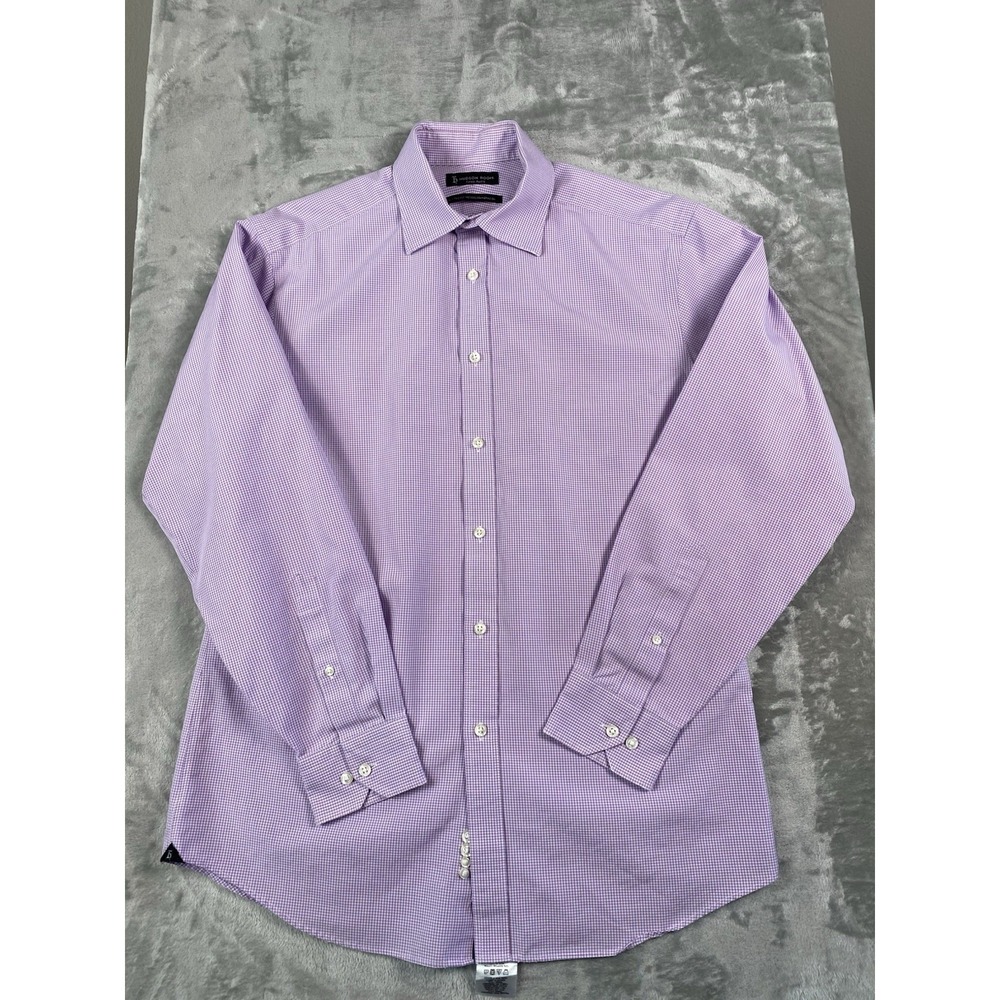 MENS HUDSON ROOM Fitted Purple Plaid Button Up Long Sleeve Dress Shirt 151/2  34